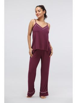 NeceSera - Wine Piping Modal Pyjama with Tank Top (Set of 2)
