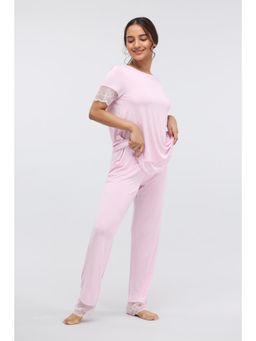 NeceSera - Soft Pink Lace Modal T-Shirt and Pyjama (Set of 2)