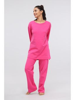 NeceSera - Pink Long Terry Pullover T-Shirt and Pyjama (Set of 2)