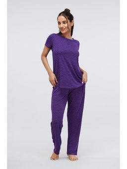 NeceSera - Purple Wavy Modal Printed T-Shirt and Pyjama (Set of 2)