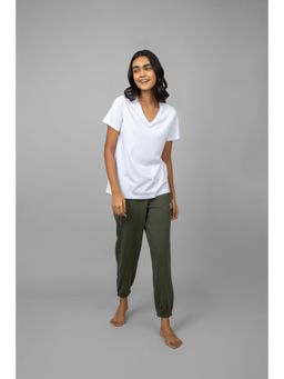 NeceSera - White V-Neck T-Shirt and Pyjama (Set of 2)