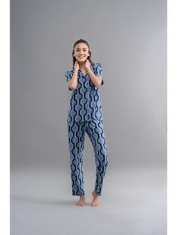 NeceSera - Midnight Blue Geometric Dream Shirt with Pyjama (Set of 2)