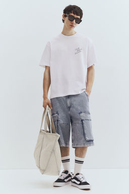 H&M - Men Blue Loose Fit Printed T-Shirt