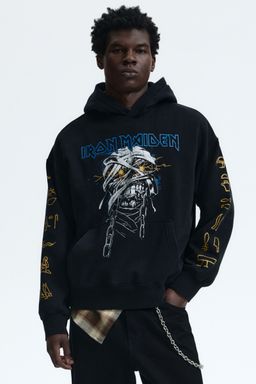 H&M - Men Black Oversized Fit Printed Hoodie