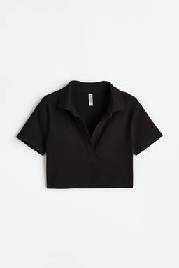 H&M - Women Black Collared Cropped Top