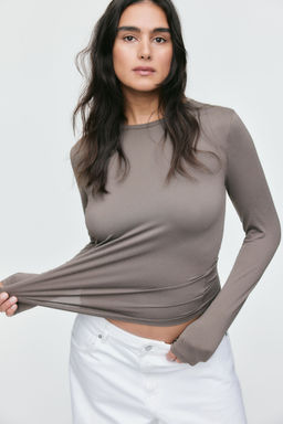 H&M - Women Grey Long-Sleeved Microfibre Top