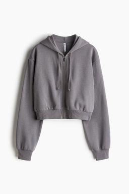 H&M - Women Grey Cropped Zip-Through Hoodie