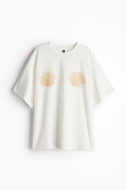 H&M - Women Grey Oversized Motif-Detail T-Shirt
