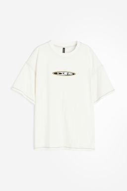H&M - Women Grey Oversized Motif-Detail T-Shirt