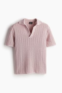 H&M - Men Blue Loose Fit Pointelle-Knit Polo Shirt