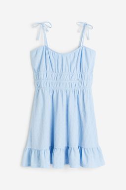 H&M - Women Blue Smocked-Waist Textured Dress