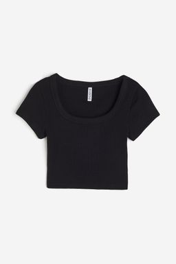 H&M - Women Black Cropped Ribbed T-Shirt