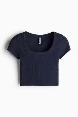 H&M - Women Black Cropped Ribbed T-Shirt