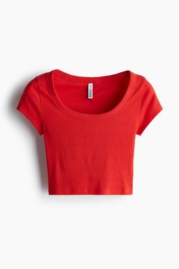 H&M - Women Black Cropped Ribbed T-Shirt