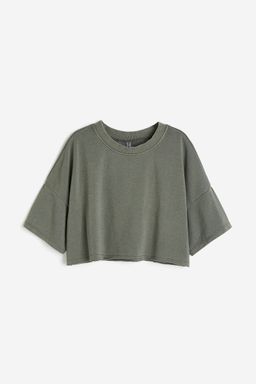 H&M - Women Green Cropped Short-Sleeved Sweatshirt