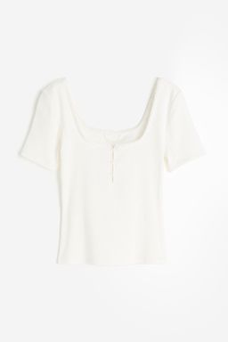 H&M - Girls White Ribbed Jersey Top
