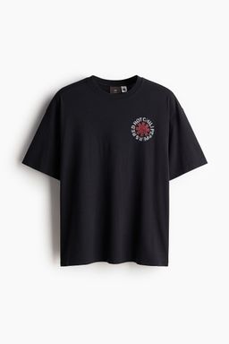 H&M - Men Black Loose Fit Vintage-Look Printed T-Shirt