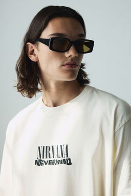 H&M - Men Black Loose Fit Vintage-Look Printed T-Shirt