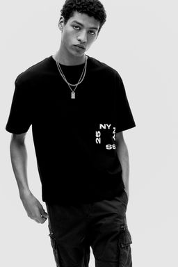 H&M - Men Blue Loose Fit Printed T-Shirt