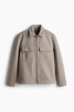 H&M - Men Beige Regular Fit Zip-Through Overshirt