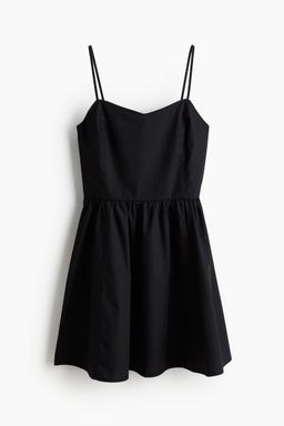 H&M - Women Black Flared-Skirt Cotton Dress