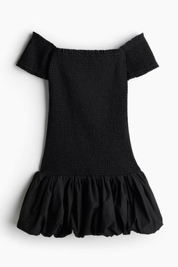 H&M - Women Black Smocked Off-The-Shoulder Dress