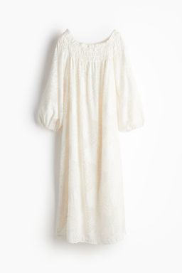 H&M - Women White Jacquard-Weave Off-The-Shoulder Dress
