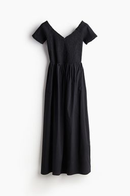 H&M - Women Black Smocked Off-The-Shoulder Dress