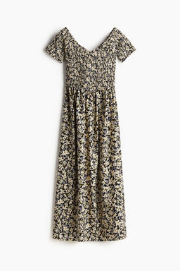 H&M - Women Black Smocked Off-The-Shoulder Dress