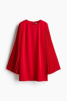 H&M - Women Red Pleat-Sleeved Dress
