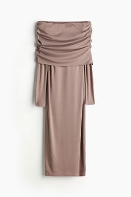 H&M - Women Beige Foldover-Edge Off-The-Shoulder Dress