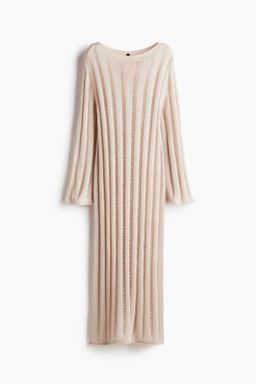 H&M - Women Beige Ladder-Stitch-Look Knitted Dress
