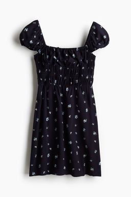 H&M - Women Blue Puff-Sleeved Smocked Dress