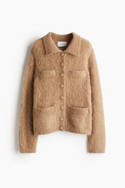 H&M - Women Beige Mohair-Blend Collared Cardigan