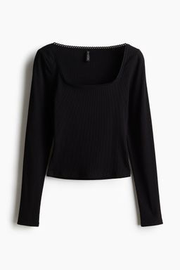 H&M - Girls Black Picot-Trimmed Cotton Top