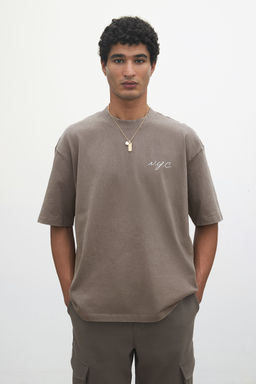 H&M - Men Beige Loose Fit Washed T-Shirt