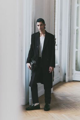 H&M - Men Black Relaxed Fit Double-Breasted Twill Coat