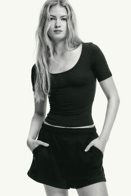 H&M - Women Black Cropped Scoop-Neck T-Shirt