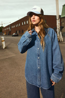 H&M - Women Grey Oversized Denim Shirt