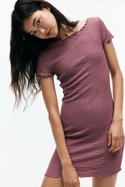 H&M - Women Beige Overlock-Detail Crinkled Dress