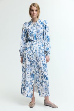 H&M - Women Blue Long Puff-Sleeved Dress