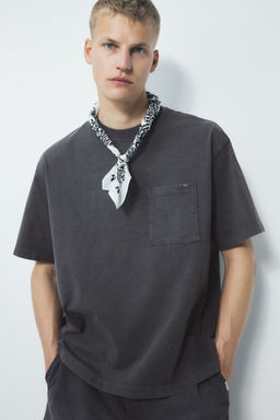 H&M - Men Beige Loose Fit Washed T-Shirt