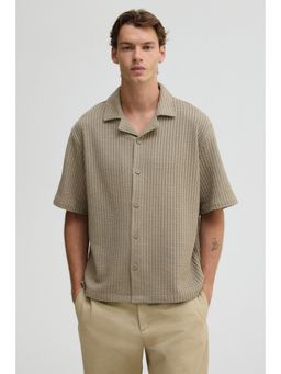 H&M - Men Black Loose Fit Waffled Resort Shirt