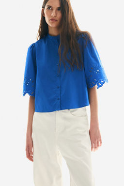 H&M - Women Blue Puff-Sleeved Cotton Blouse
