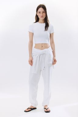 H&M - Women White Cropped Microfibre T-Shirt