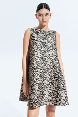 H&M - Women Beige Jacquard-Weave Shift Dress