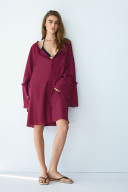 H&M - Women Red Trumpet-Sleeved Tunic Dress