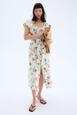 H&M - Women White Puff-Sleeved Poplin Dress