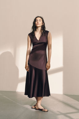 H&M - Women Brown V-Neck Satin Dress
