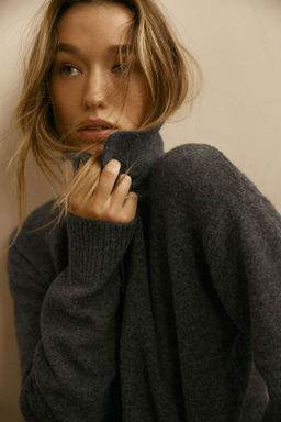 H&M - Women Grey Cable-Knit Polo Jumper